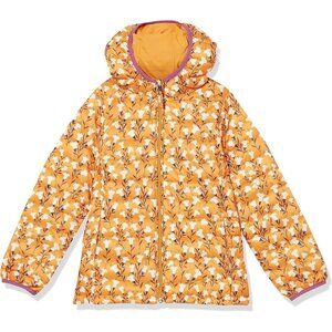 Girls Yellow Floral Lightweight Water Resistant Hooded Puffer Jacket Winter Coat